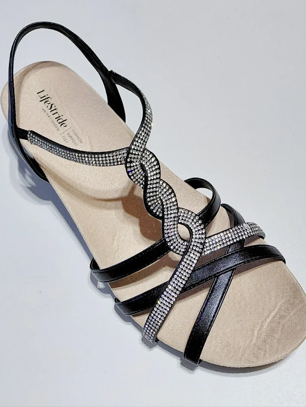 LIFESTRIDE Women's Miami Black Strappy Embellished Slingback Sandals Size 12M